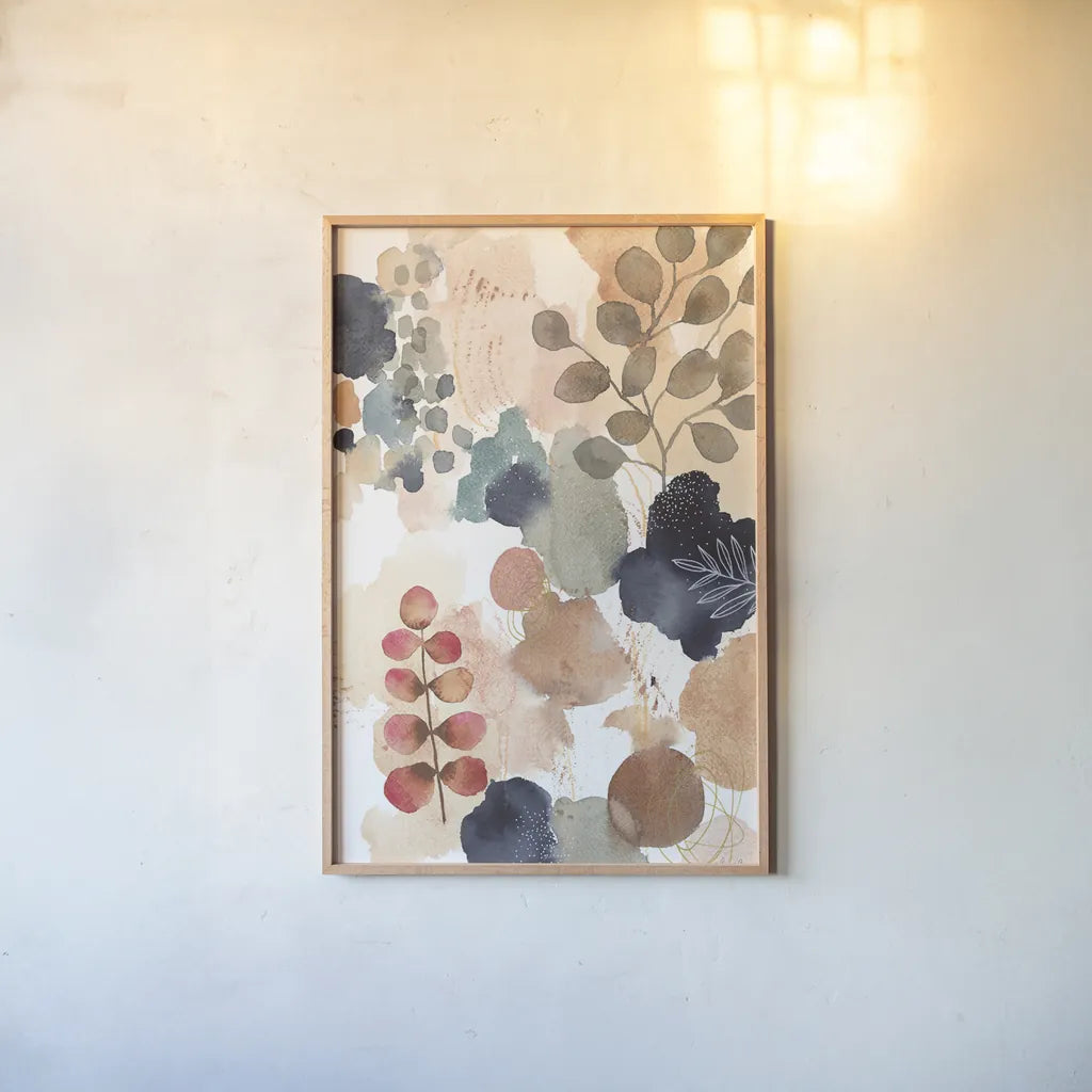 Serene Nature IV by Laura Horn. shown as a paper print in a natural frame. Available as a archival giclee rolled canvas, fine art paper, or poster print. SKU 74583h.