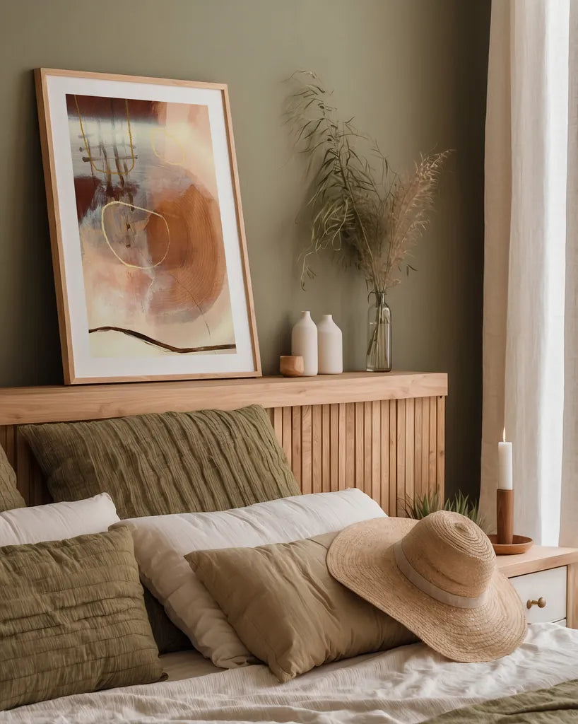 Sticks and Stones by Laura Horn. shown as a paper print in a natural frame. Available as a archival giclee rolled canvas, fine art paper, or poster print. SKU 73345h.