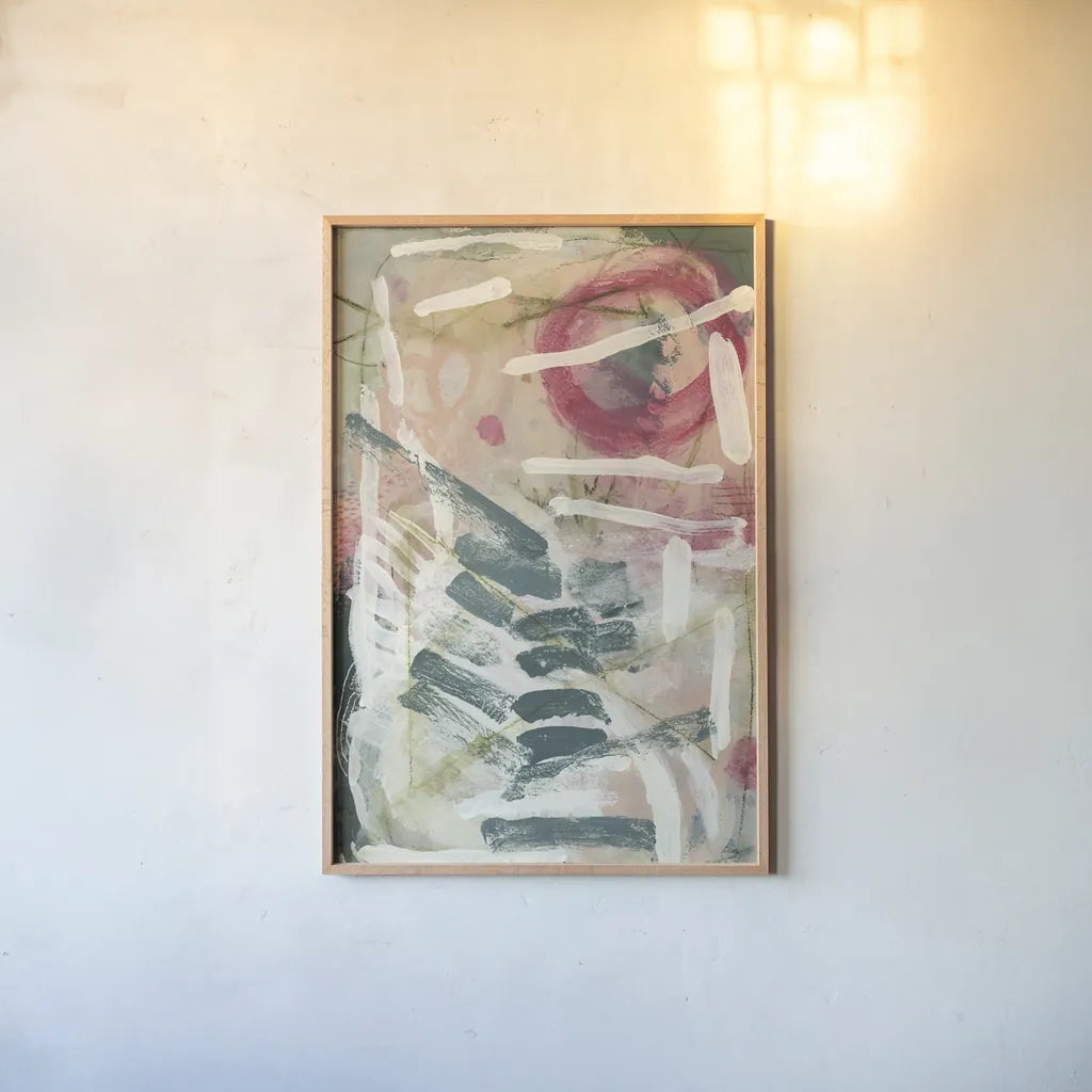 Strawberry Fields by Laura Horn. shown as a paper print in a natural frame. Available as a archival giclee rolled canvas, fine art paper, or poster print. SKU 91640h.