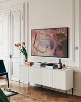 Tangled Trees by Laura Horn. shown as a framed stretched canvas in a living room above a console. Available as a archival giclee rolled canvas, fine art paper, or poster print. SKU 91638i.