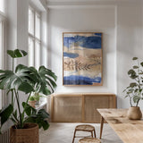 The Branch and the River by Laura Horn. shown as a print in a natural wood frame in a dining room. Available as a archival giclee rolled canvas, fine art paper, or poster print. SKU 78528h.