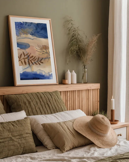 The Branch and the River by Laura Horn. shown as a paper print in a natural frame. Available as a archival giclee rolled canvas, fine art paper, or poster print. SKU 78528h.