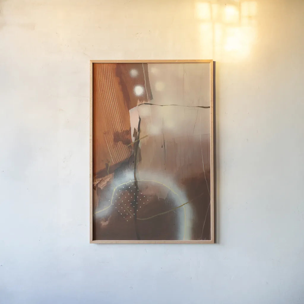 Walking in the Woods by Laura Horn. shown as a paper print in a natural frame. Available as a archival giclee rolled canvas, fine art paper, or poster print. SKU 73346h.