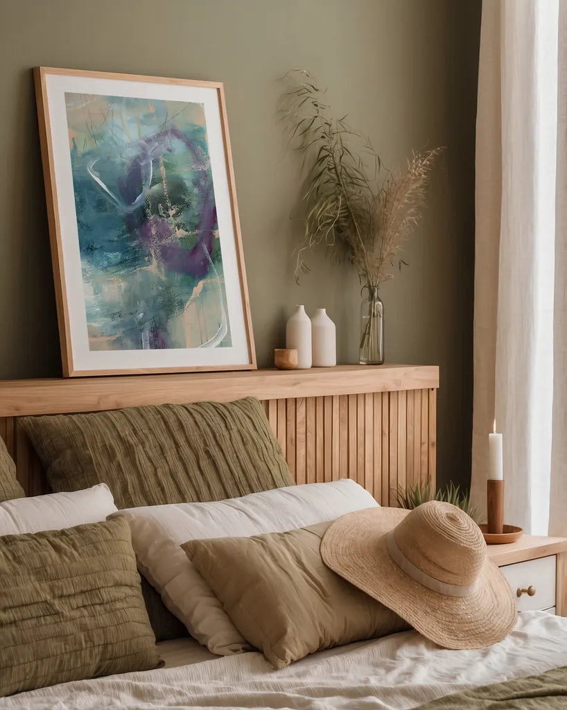 Wind on the Water by Laura Horn. shown as a paper print in a natural frame. Available as a archival giclee rolled canvas, fine art paper, or poster print. SKU 91644h.