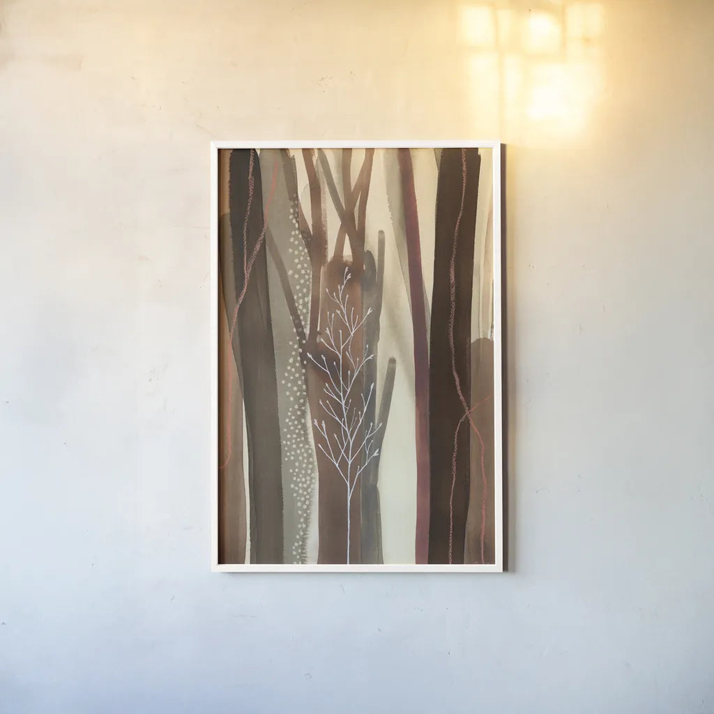 Woodland Awakening by Laura Horn. shown as a paper print in a white frame. Available as a archival giclee rolled canvas, fine art paper, or poster print. SKU 78529h.
