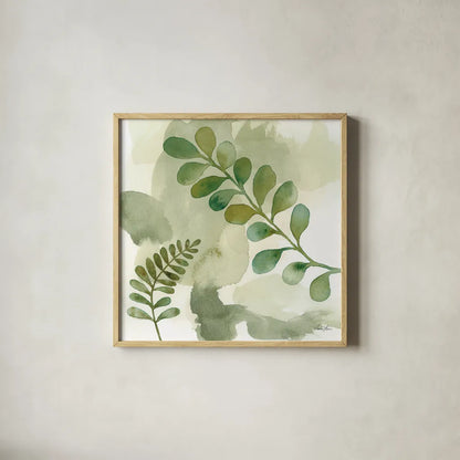 Woodland Walk III by Laura Horn. Shown in a natural wood glass frame for a timeless modern aesthetic. Available as an archival giclee rolled canvas, fine art paper, or poster print. SKU 72225a.