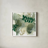 Woodland Walk IV by Laura Horn. Shown in a crisp white glass frame for a clean and minimalist style. Available as an archival giclee rolled canvas, fine art paper, or poster print. SKU 72226a.