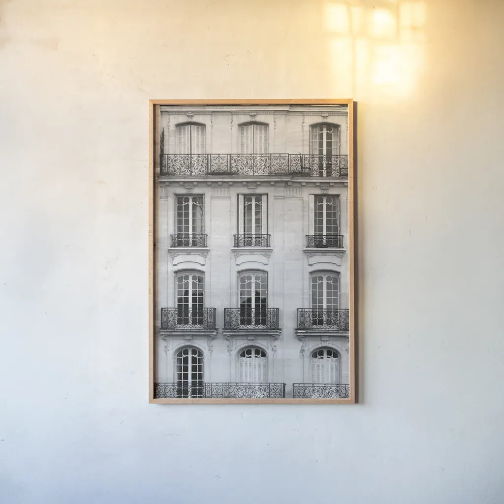 Across the Street I by Laura Marshall. shown as a paper print in a natural frame. Available as a archival giclee rolled canvas, fine art paper, or poster print. SKU 21914h.
