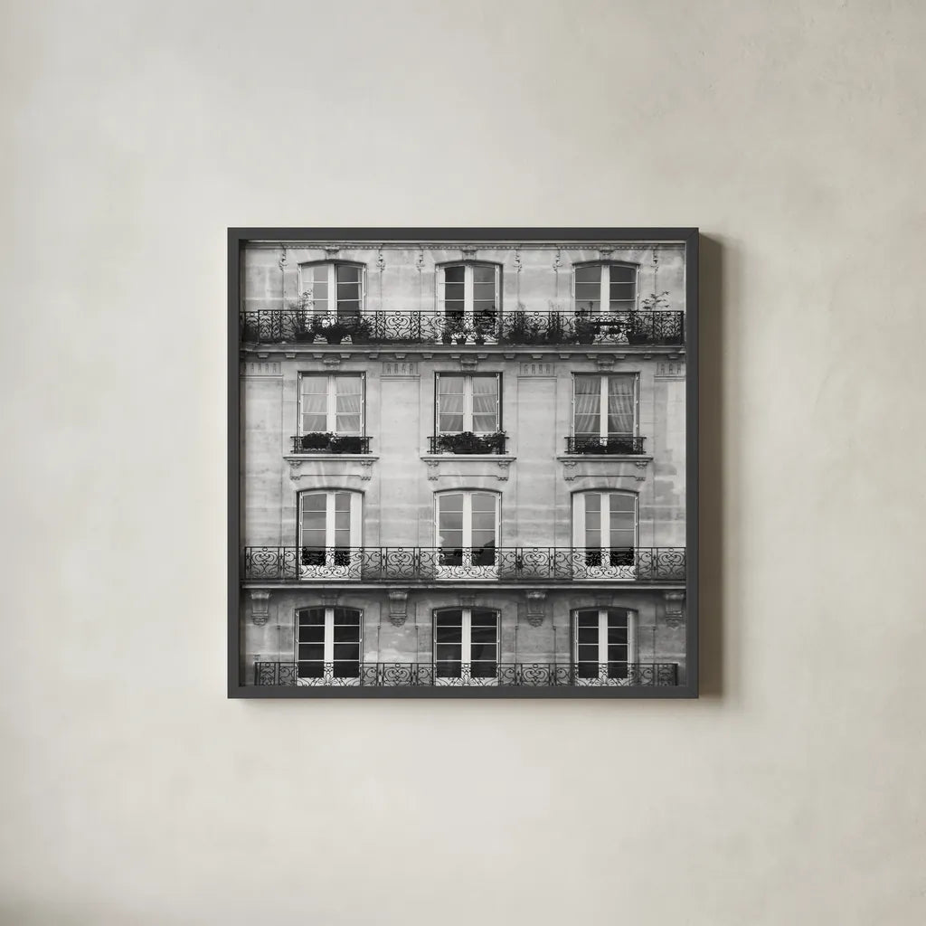 Across the Street II Crop by Laura Marshall. Shown in a sleek black glass frame for a contemporary gallery look. Available as an archival giclee rolled canvas, fine art paper, or poster print. SKU 21915a.