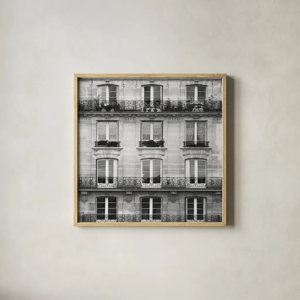 Across the Street II Crop by Laura Marshall. Shown in a natural wood glass frame for a timeless modern aesthetic. Available as an archival giclee rolled canvas, fine art paper, or poster print. SKU 21915a.