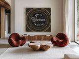 Adventure Together IV by Laura Marshall. Shown as extra-large giant wall art in a modern living room. Available as an archival giclee rolled canvas, fine art paper, or poster print. SKU 29835a.
