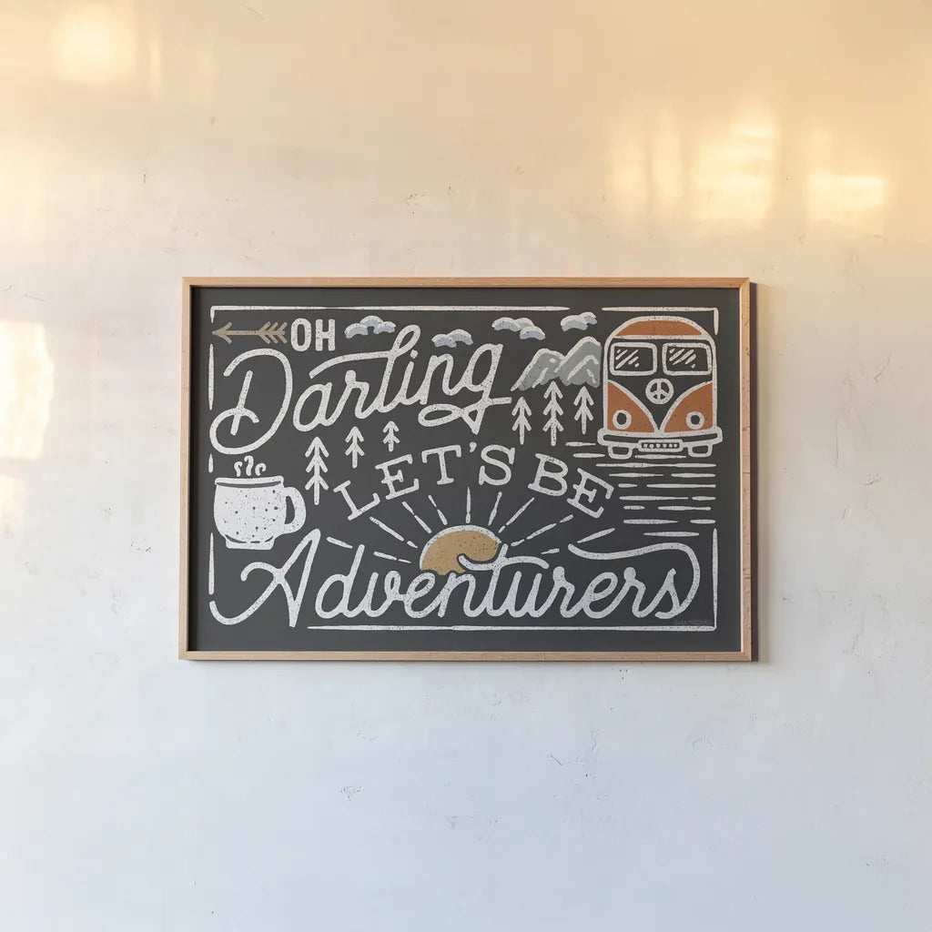 Adventurous I Black by Laura Marshall. shown as a paper print in a natural frame. Available as a archival giclee rolled canvas, fine art paper, or poster print. SKU 58460i.