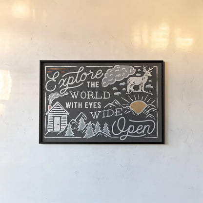 Adventurous IV Black Horizontal by Laura Marshall. shown as a paper print in a black flame. Available as a archival giclee rolled canvas, fine art paper, or poster print. SKU 64042i.