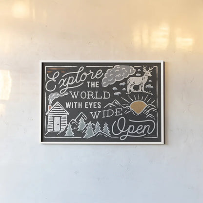 Adventurous IV Black Horizontal by Laura Marshall. shown as a paper print in a white frame. Available as a archival giclee rolled canvas, fine art paper, or poster print. SKU 64042i.