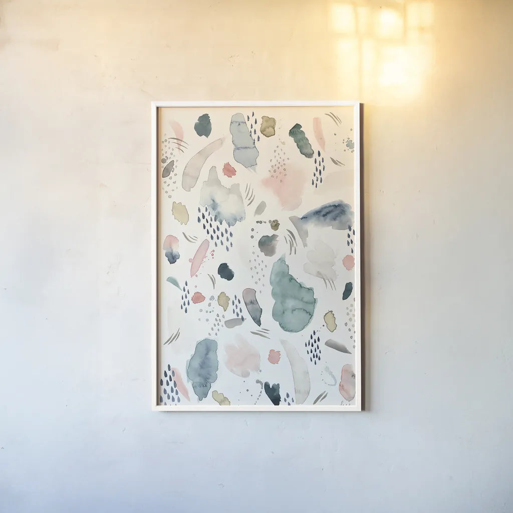 April Showers by Laura Marshall. shown as a paper print in a white frame. Available as a archival giclee rolled canvas, fine art paper, or poster print. SKU 32598h.