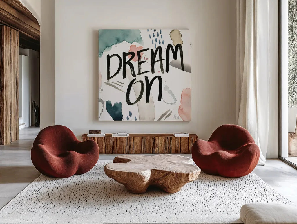 April Showers Inspiration IV by Laura Marshall. Shown as extra-large giant wall art in a modern living room. Available as an archival giclee rolled canvas, fine art paper, or poster print. SKU 33168a.