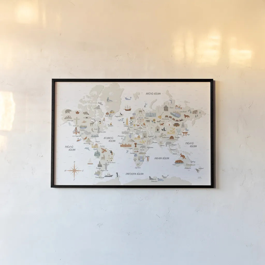 Around the World I by Laura Marshall. shown as a paper print in a black flame. Available as a archival giclee rolled canvas, fine art paper, or poster print. SKU 71724i.