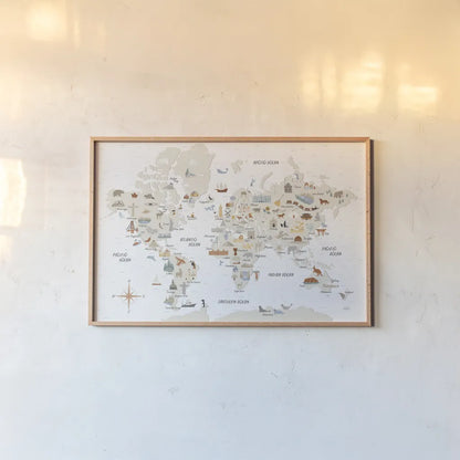 Around the World I by Laura Marshall. shown as a paper print in a natural frame. Available as a archival giclee rolled canvas, fine art paper, or poster print. SKU 71724i.