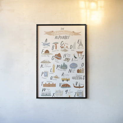 Around the World III by Laura Marshall. shown as a paper print in a black flame. Available as a archival giclee rolled canvas, fine art paper, or poster print. SKU 71726h.