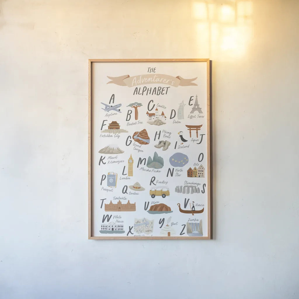 Around the World III by Laura Marshall. shown as a paper print in a natural frame. Available as a archival giclee rolled canvas, fine art paper, or poster print. SKU 71726h.