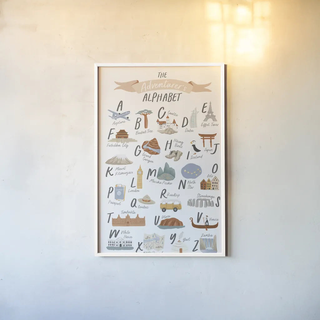 Around the World III by Laura Marshall. shown as a paper print in a white frame. Available as a archival giclee rolled canvas, fine art paper, or poster print. SKU 71726h.