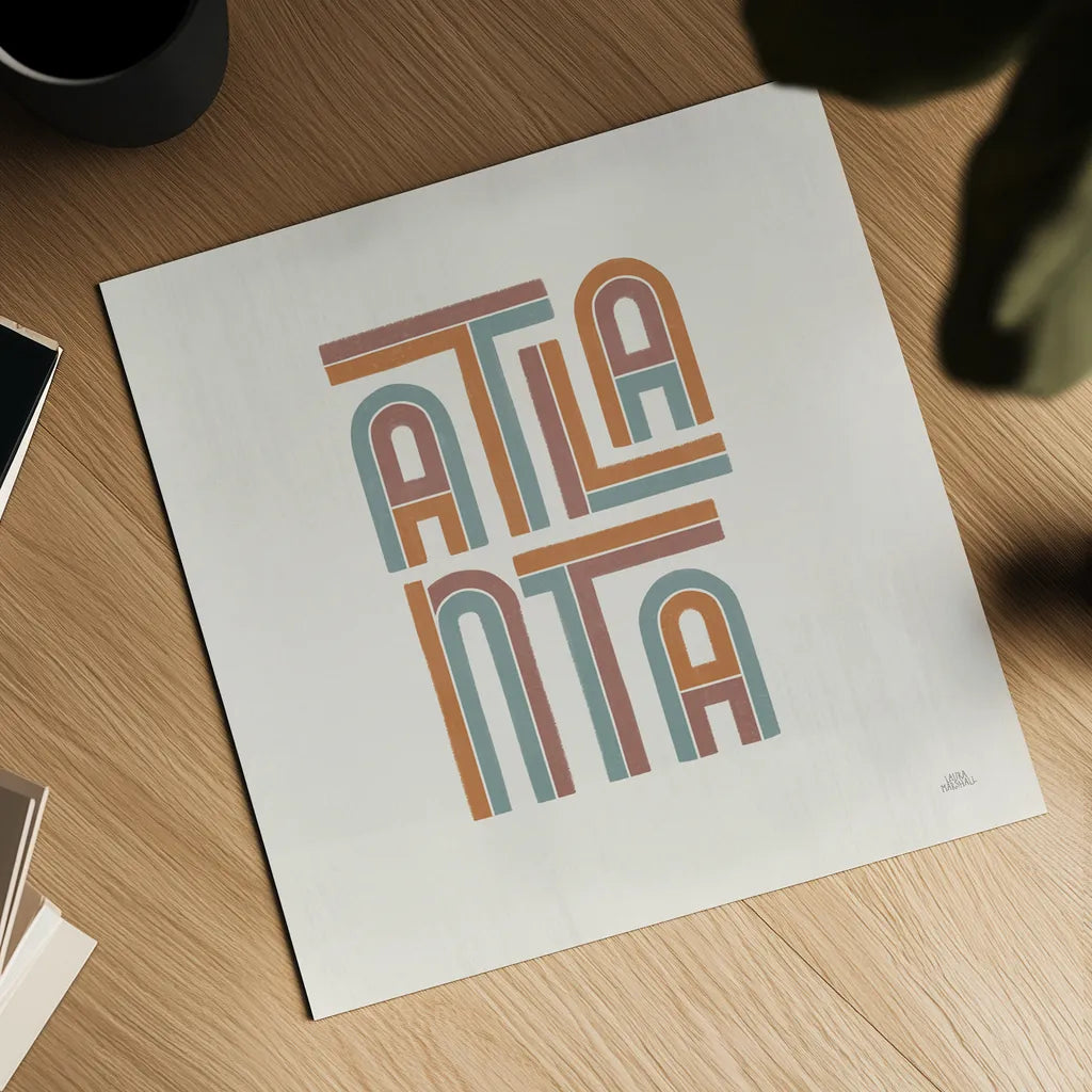 Atlanta by Laura Marshall. Shown as a detailed flat fine art print, highlighting archival giclee quality. Available as an archival giclee rolled canvas, fine art paper, or poster print. SKU 101641a.