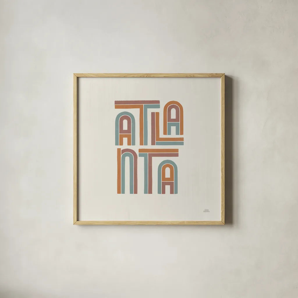 Atlanta by Laura Marshall. Shown in a natural wood glass frame for a timeless modern aesthetic. Available as an archival giclee rolled canvas, fine art paper, or poster print. SKU 101641a.