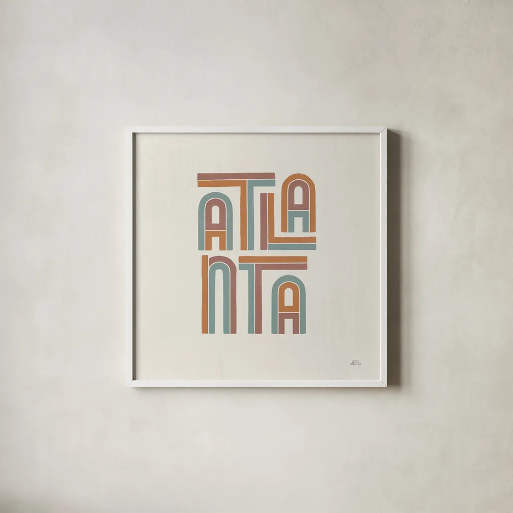Atlanta by Laura Marshall. Shown in a crisp white glass frame for a clean and minimalist style. Available as an archival giclee rolled canvas, fine art paper, or poster print. SKU 101641a.