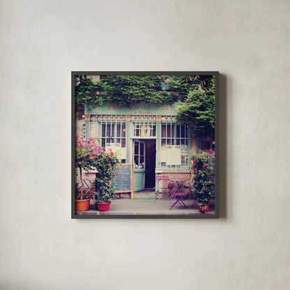 Au Vieux Paris by Laura Marshall. Shown in a sleek black glass frame for a contemporary gallery look. Available as an archival giclee rolled canvas, fine art paper, or poster print. SKU 21918a.