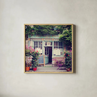 Au Vieux Paris by Laura Marshall. Shown in a natural wood glass frame for a timeless modern aesthetic. Available as an archival giclee rolled canvas, fine art paper, or poster print. SKU 21918a.
