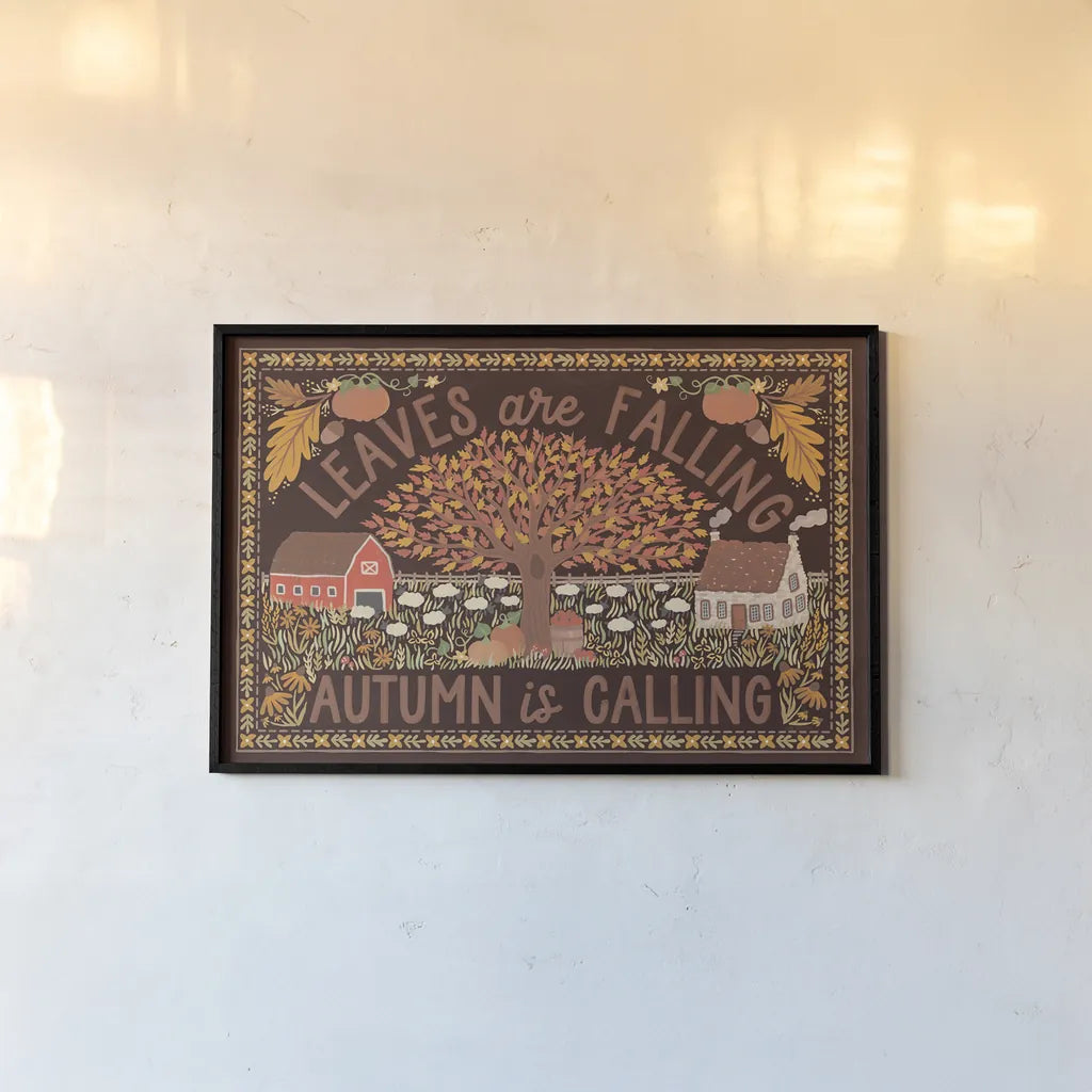 Autumn Days I Dark by Laura Marshall. shown as a paper print in a black flame. Available as a archival giclee rolled canvas, fine art paper, or poster print. SKU 90590i.