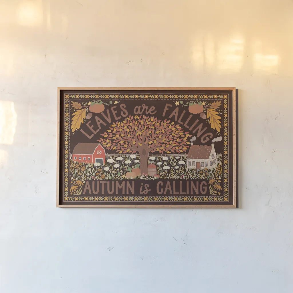 Autumn Days I Dark by Laura Marshall. shown as a paper print in a natural frame. Available as a archival giclee rolled canvas, fine art paper, or poster print. SKU 90590i.