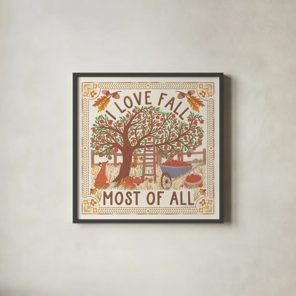 Autumn Days II by Laura Marshall. Shown in a sleek black glass frame for a contemporary gallery look. Available as an archival giclee rolled canvas, fine art paper, or poster print. SKU 90580a.