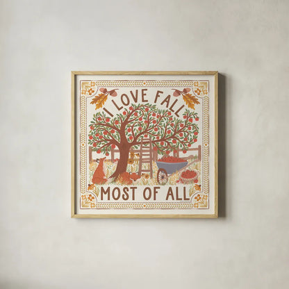 Autumn Days II by Laura Marshall. Shown in a natural wood glass frame for a timeless modern aesthetic. Available as an archival giclee rolled canvas, fine art paper, or poster print. SKU 90580a.