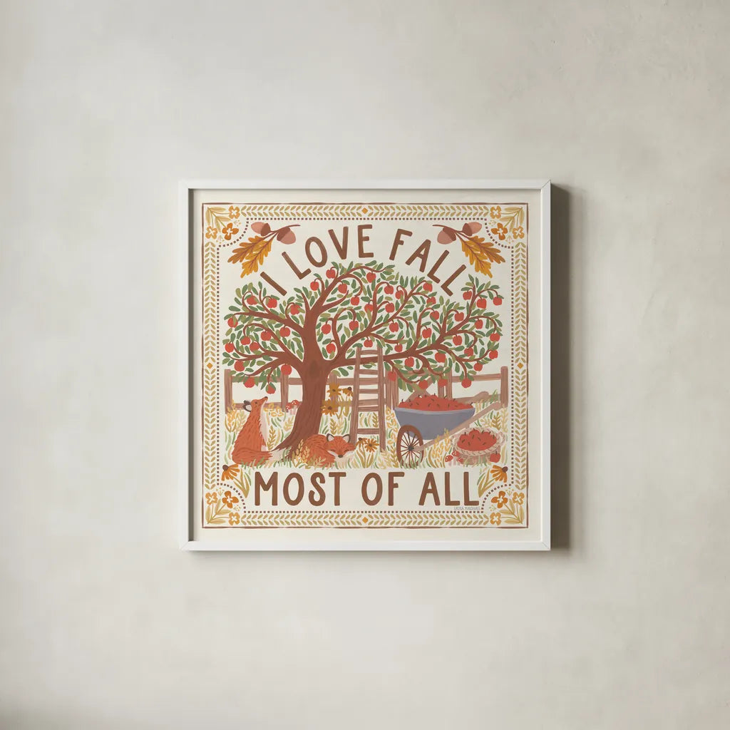 Autumn Days II by Laura Marshall. Shown in a crisp white glass frame for a clean and minimalist style. Available as an archival giclee rolled canvas, fine art paper, or poster print. SKU 90580a.