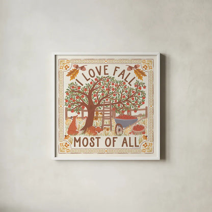 Autumn Days II by Laura Marshall. Shown in a crisp white glass frame for a clean and minimalist style. Available as an archival giclee rolled canvas, fine art paper, or poster print. SKU 90580a.