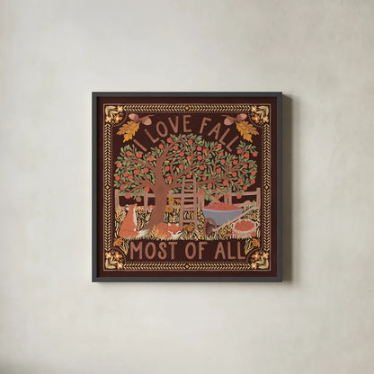 Autumn Days II Dark by Laura Marshall. Shown in a sleek black glass frame for a contemporary gallery look. Available as an archival giclee rolled canvas, fine art paper, or poster print. SKU 90591a.