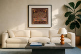Autumn Days II Dark by Laura Marshall. Displayed in a glass frame with matte in a clean modern living room. Available as an archival giclee rolled canvas, fine art paper, or poster print. SKU 90591a.