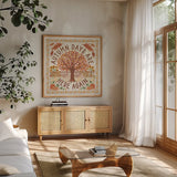 Autumn Days III by Laura Marshall. Shown in a natural wood frame in a cozy modern living room. Available as an archival giclee rolled canvas, fine art paper, or poster print. SKU 90581a.