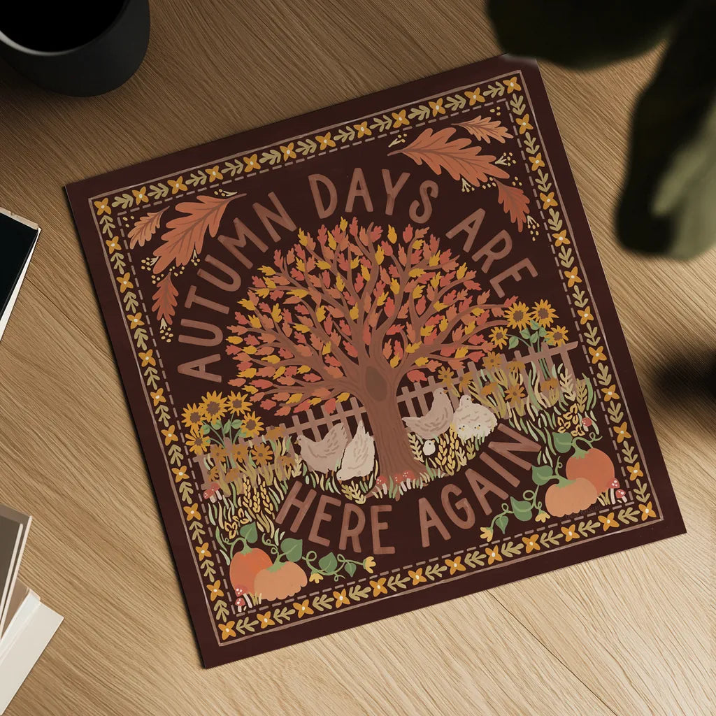 Autumn Days III Dark by Laura Marshall. Shown as a detailed flat fine art print, highlighting archival giclee quality. Available as an archival giclee rolled canvas, fine art paper, or poster print. SKU 90592a.