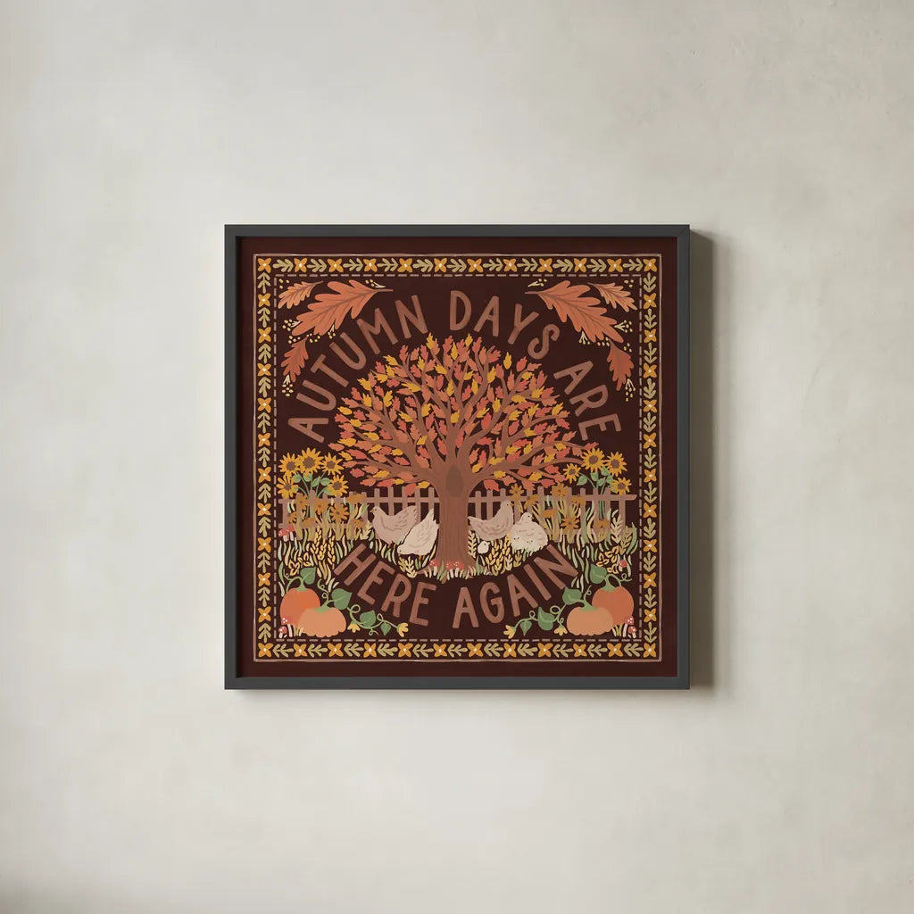 Autumn Days III Dark by Laura Marshall. Shown in a sleek black glass frame for a contemporary gallery look. Available as an archival giclee rolled canvas, fine art paper, or poster print. SKU 90592a.