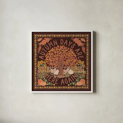 Autumn Days III Dark by Laura Marshall. Shown in a crisp white glass frame for a clean and minimalist style. Available as an archival giclee rolled canvas, fine art paper, or poster print. SKU 90592a.