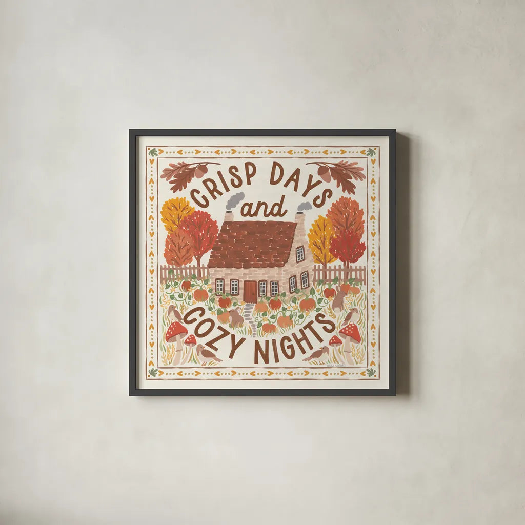 Autumn Days IV by Laura Marshall. Shown in a sleek black glass frame for a contemporary gallery look. Available as an archival giclee rolled canvas, fine art paper, or poster print. SKU 90582a.