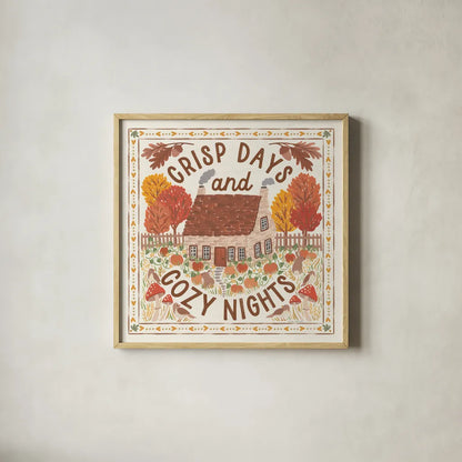 Autumn Days IV by Laura Marshall. Shown in a natural wood glass frame for a timeless modern aesthetic. Available as an archival giclee rolled canvas, fine art paper, or poster print. SKU 90582a.