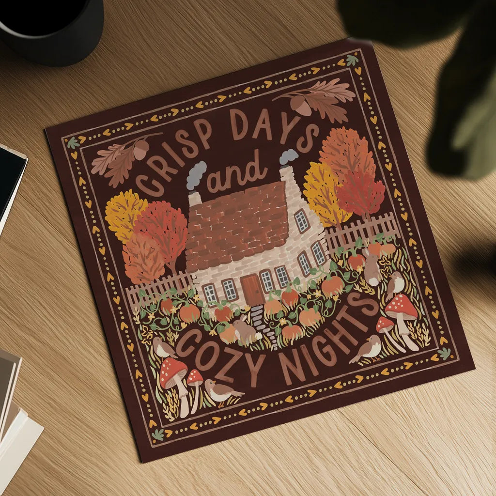 Autumn Days IV Dark by Laura Marshall. Shown as a detailed flat fine art print, highlighting archival giclee quality. Available as an archival giclee rolled canvas, fine art paper, or poster print. SKU 90593a.