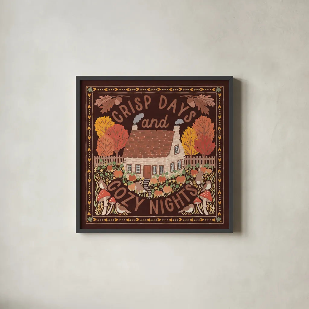 Autumn Days IV Dark by Laura Marshall. Shown in a sleek black glass frame for a contemporary gallery look. Available as an archival giclee rolled canvas, fine art paper, or poster print. SKU 90593a.