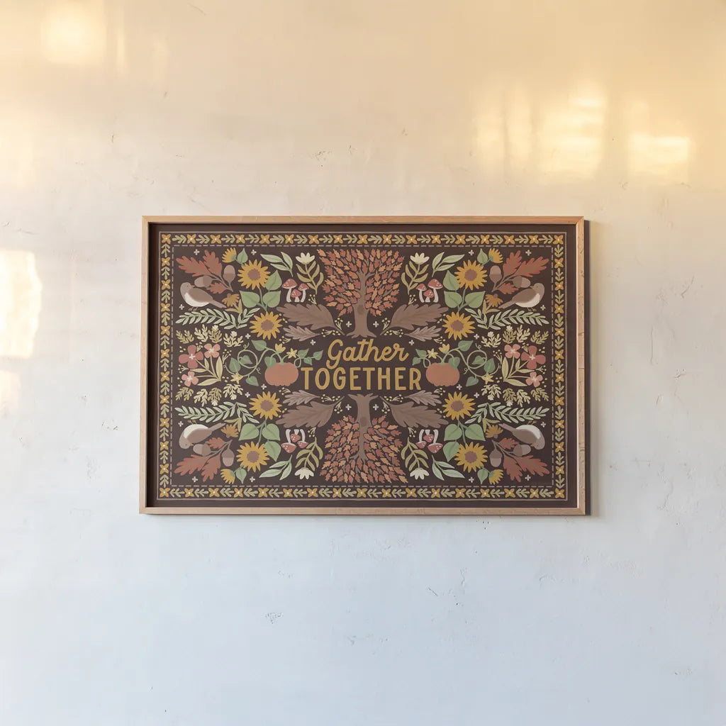 Autumn Days IX Dark by Laura Marshall. shown as a paper print in a natural frame. Available as a archival giclee rolled canvas, fine art paper, or poster print. SKU 90598i.