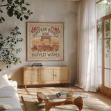 Autumn Days V by Laura Marshall. Shown in a natural wood frame in a cozy modern living room. Available as an archival giclee rolled canvas, fine art paper, or poster print. SKU 90583a.