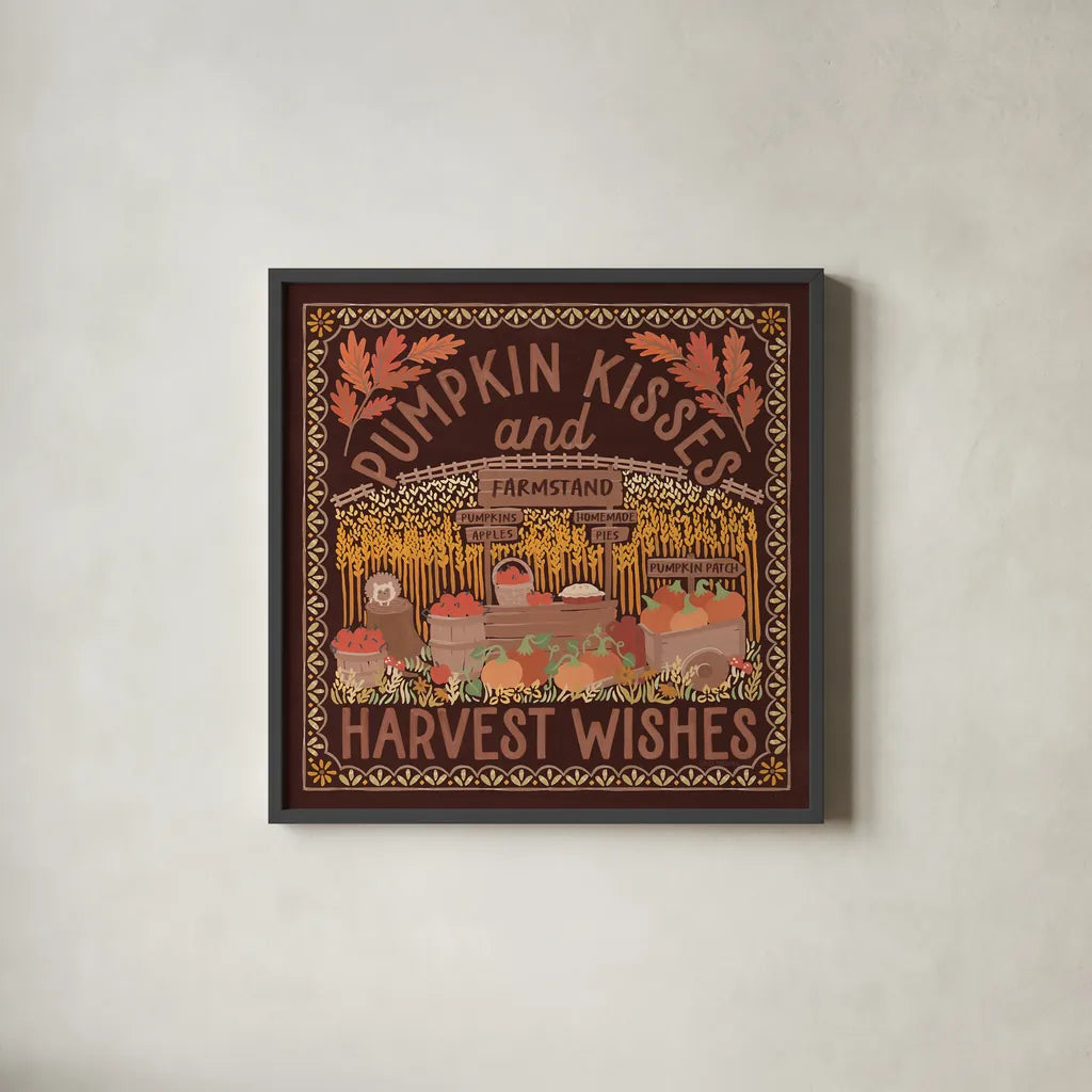 Autumn Days V Dark by Laura Marshall. Shown in a sleek black glass frame for a contemporary gallery look. Available as an archival giclee rolled canvas, fine art paper, or poster print. SKU 90594a.