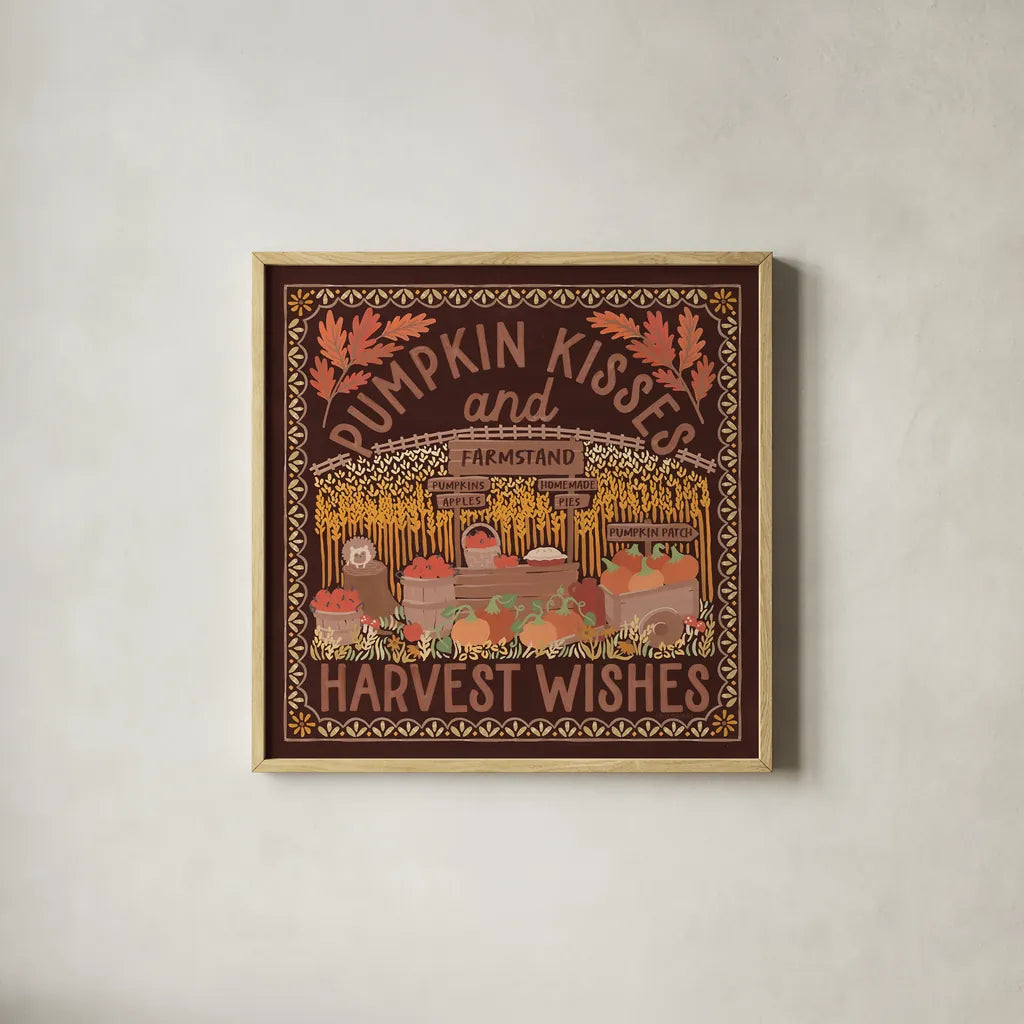 Autumn Days V Dark by Laura Marshall. Shown in a natural wood glass frame for a timeless modern aesthetic. Available as an archival giclee rolled canvas, fine art paper, or poster print. SKU 90594a.